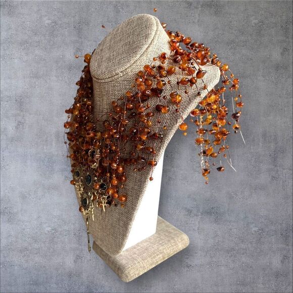 Steampunk-Inspired Funky Beaded and Cross Necklace -adjustable length - Picture 5 of 7